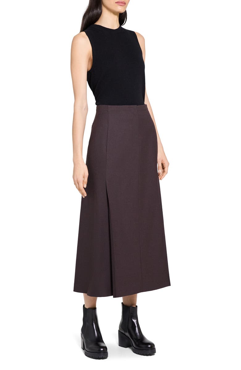 Theory Pleated A-Line Skirt, Alternate, color, Cacao