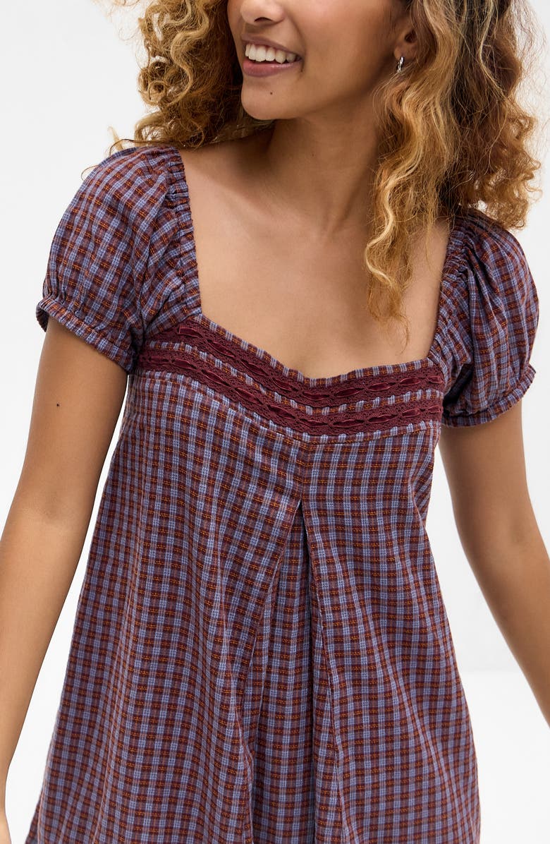 BDG Urban Outfitters Cordelia Check Cotton Babydoll Minidress, Alternate, color, Burgundy Check