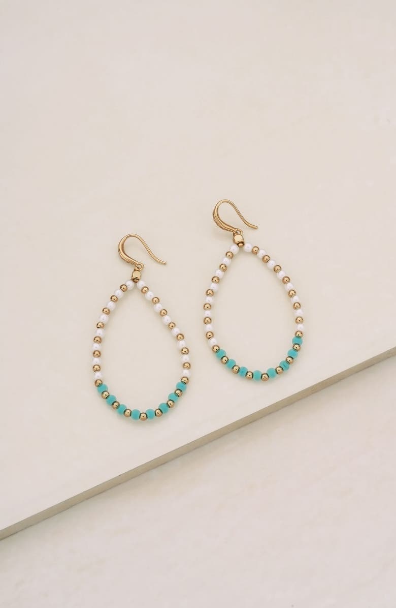 Ettika Imitation Pearl & Turquoise Beaded Teardrop Earrings, Alternate, color, Gold