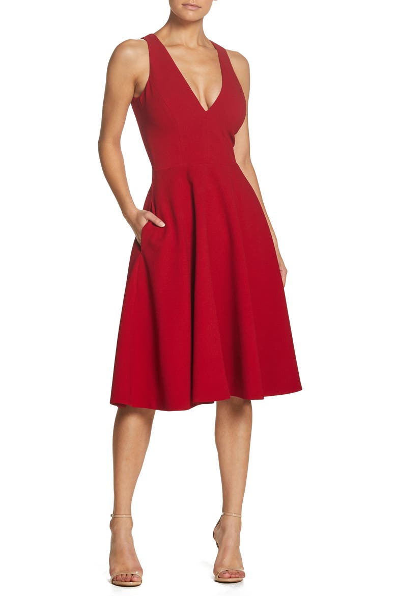 Catalina Fit & Flare Cocktail Dress, Main, color, GARNET