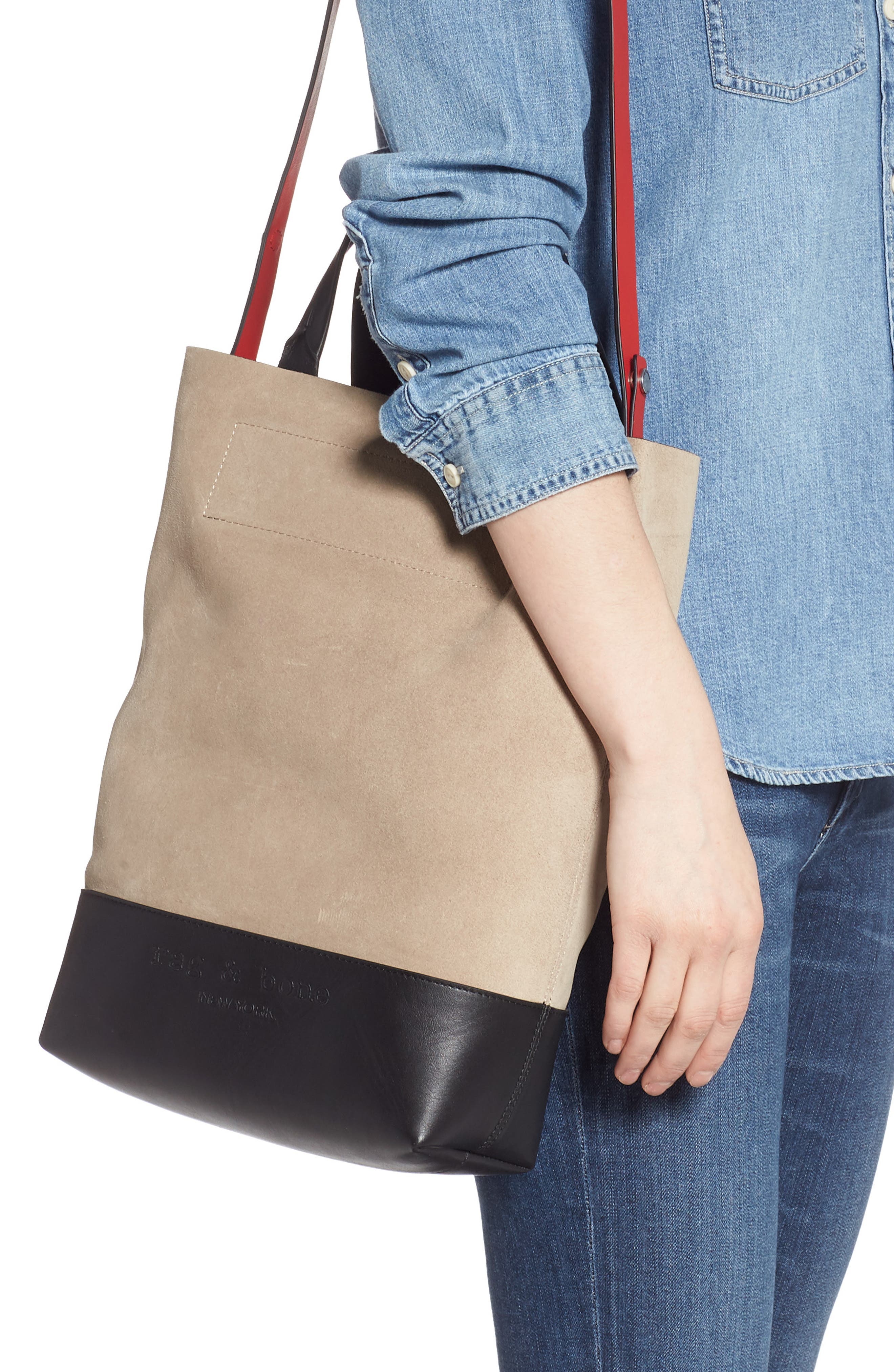 rag & bone Walker Convertible Suede & Leather Tote, Alternate, color, 