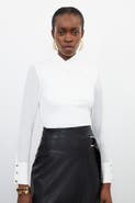Karen Millen Jersey And Georgette Mix High Neck Top