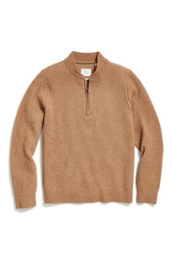 Billy Reid Fisherman Rib Half Zip Wool Sweater In Neutral
