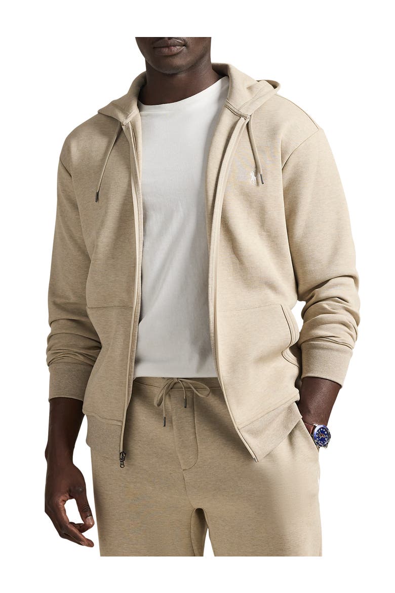 Big & Tall Double-Knit Full-Zip Hoodie, Main, color, TUSCAN BEIGE HEATHER