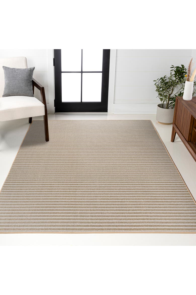 Aarhus High-Low Minimalist Scandi Striped Indoor/Outdoor Area Rug, Alternate, color, Beige/Cream