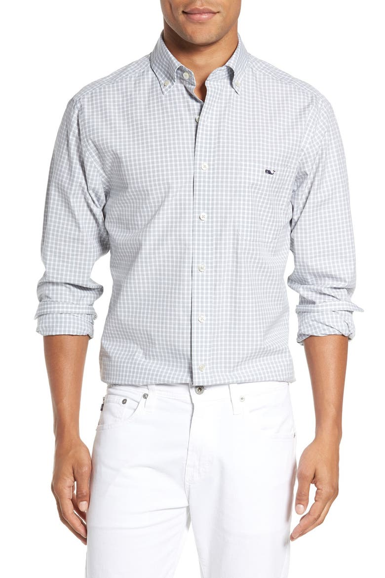 'Tucker - Seabrook' Trim Fit Gingham Sport Shirt, Main, color, BARRACUDA