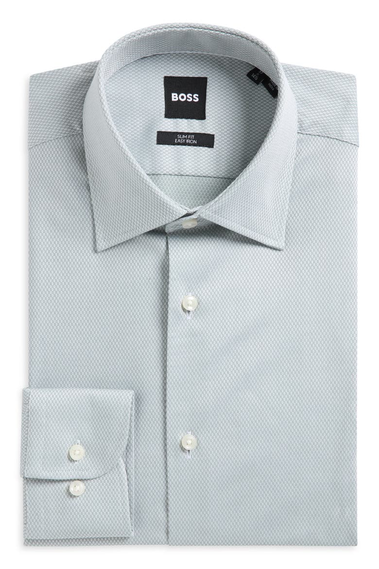 Hank Slim Fit Stretch Geometric Dress Shirt, Main, color, OPEN GREEN