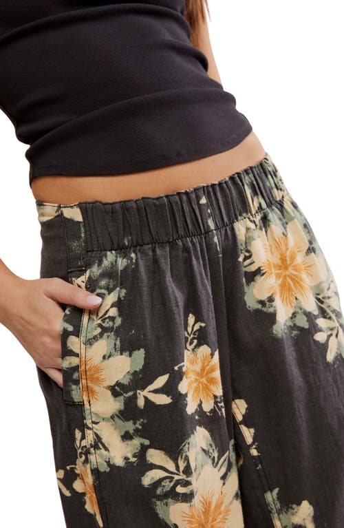 Free People Days End Floral Wide Leg Linen Blend Pants In Black
