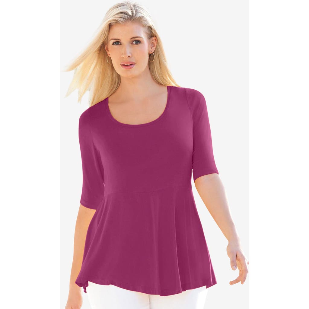 Jessica London Stretch Cotton Peplum Tunic In Purple