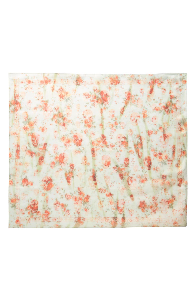 McQueen Floral & Skull Print Silk Scarf, Main, color, Acqua