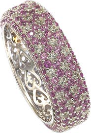 SUZY LEVIAN Sterling Silver Pavé Pink & White Sapphire Diamond Accent Eternity Band Ring - 0.02 ctw