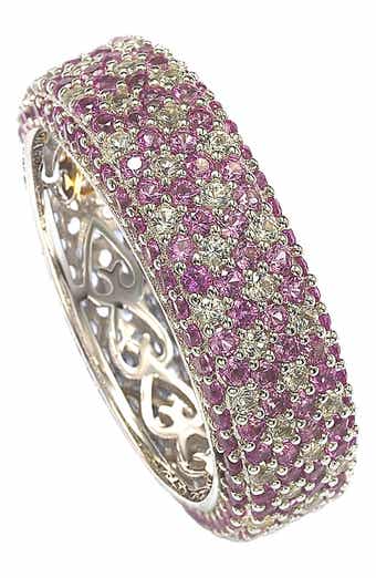 SUZY LEVIAN Sterling Silver Pavé Pink & White Sapphire Diamond Accent Eternity Band Ring - 0.02 ctw