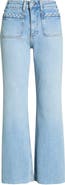 PAIGE Braid Patch Pocket Raw Hem Wide Leg Jeans