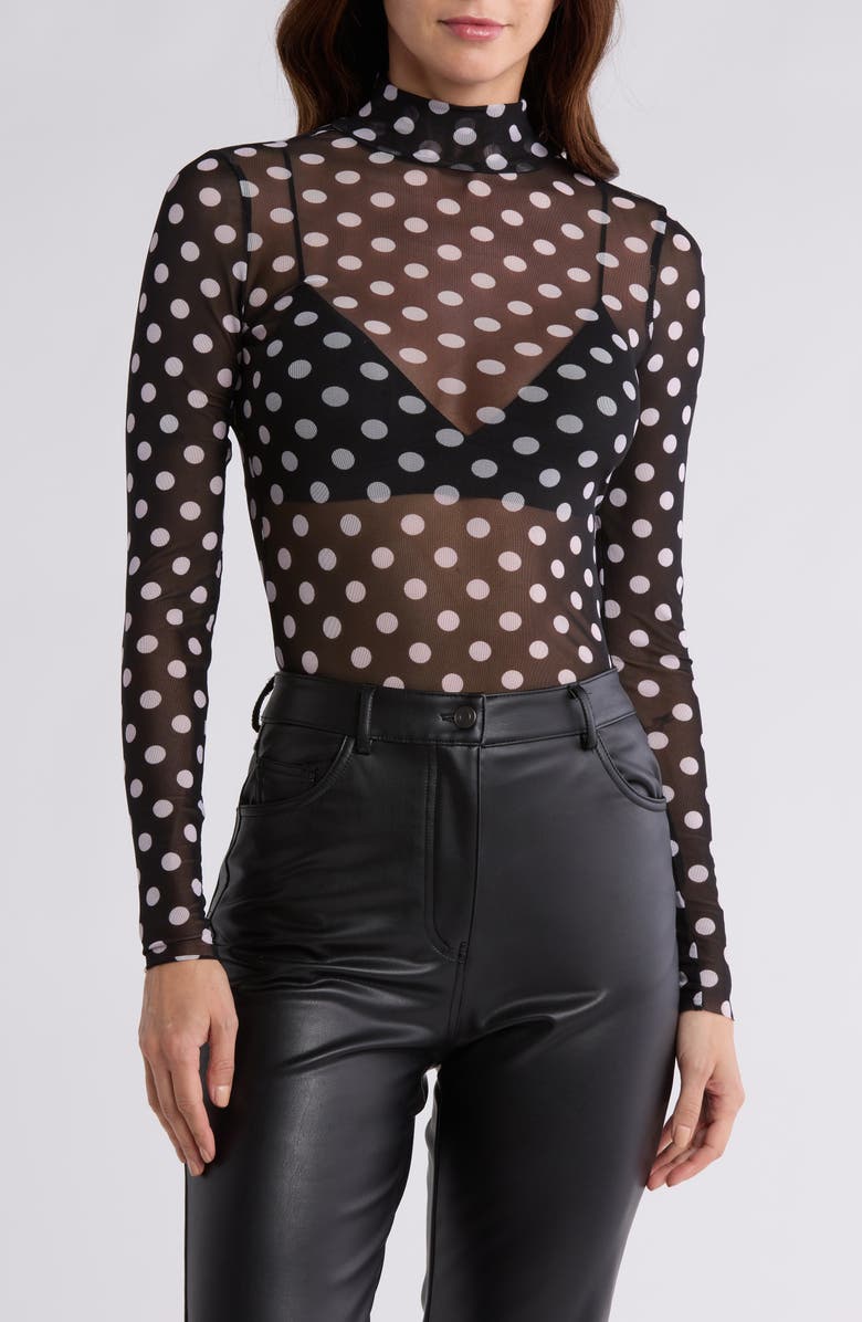AFRM LOS ANGELES Zoe Mock Neck Mesh Top, Main, color, Ditsy Dot