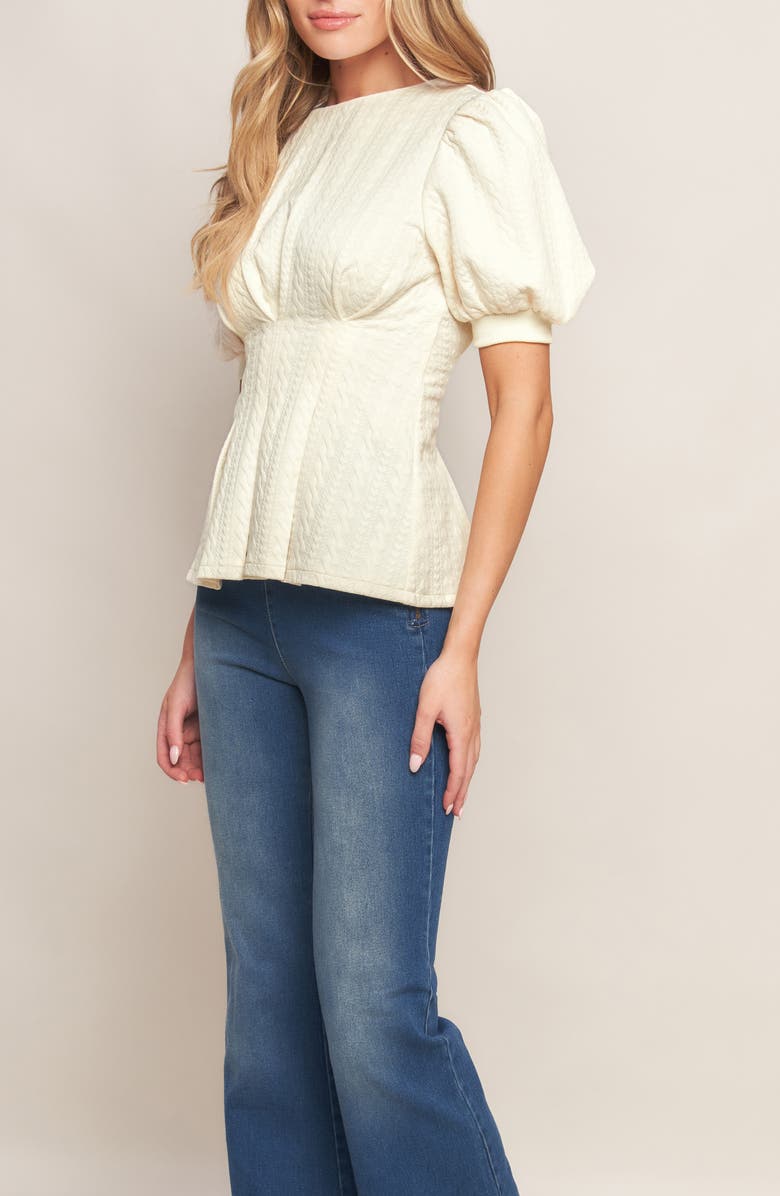 FLYING TOMATO Puff Sleeve Textured Peplum Top, Alternate, color, Cream