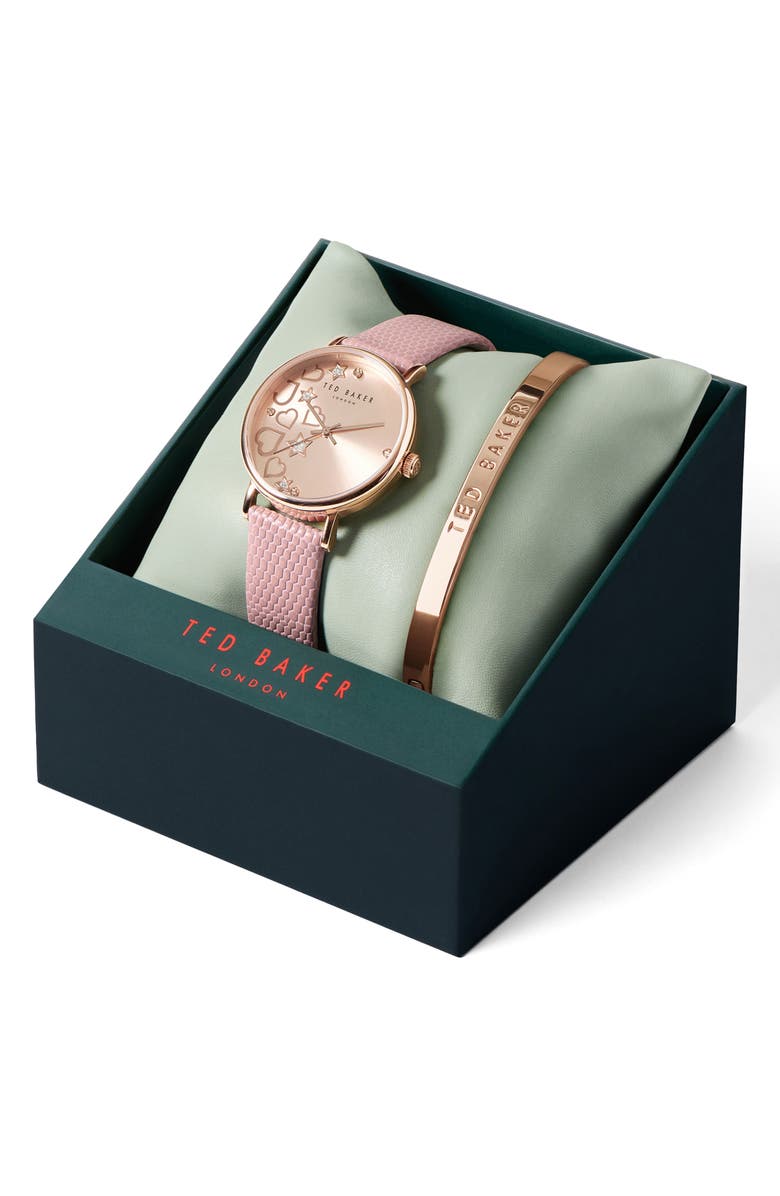 Ted Baker London Phylipa Leather Strap Watch & Bangle Bracelet Set, 34mm, Alternate, color, Rose Gold/ Pink/ Pink