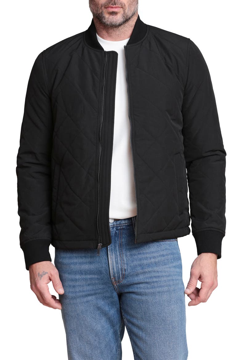 Quilted Bomber Jacket, Main, color, BLACK