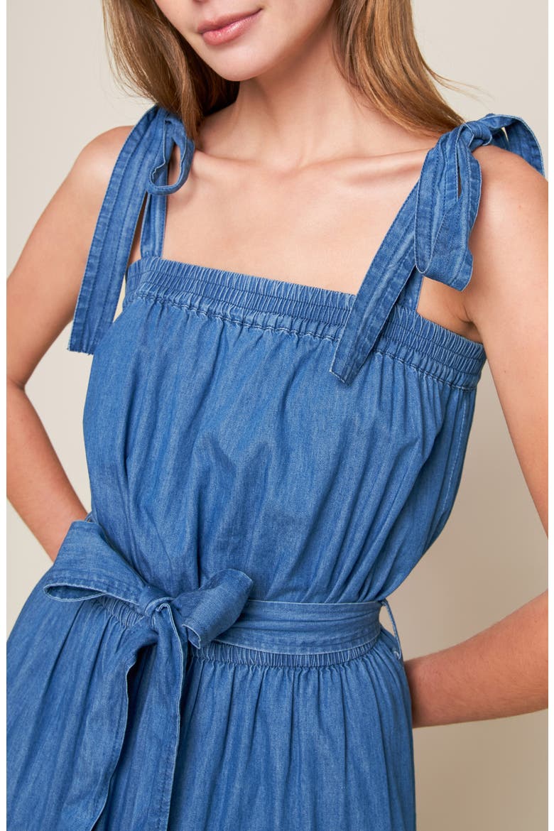 Tie Strap Tiered Chambray Maxi Dress, Alternate, color, MEDIUM INDIGO