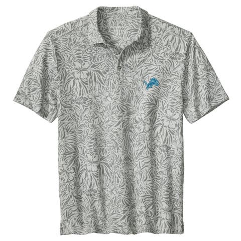 Men's Tommy Bahama Gray Detroit Lions IslandZone Wild Hibiscus Tri-Blend Polo