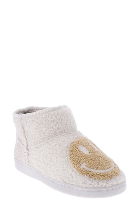 Chill Smiley Faux Shearling Bootie Slipper (Women)