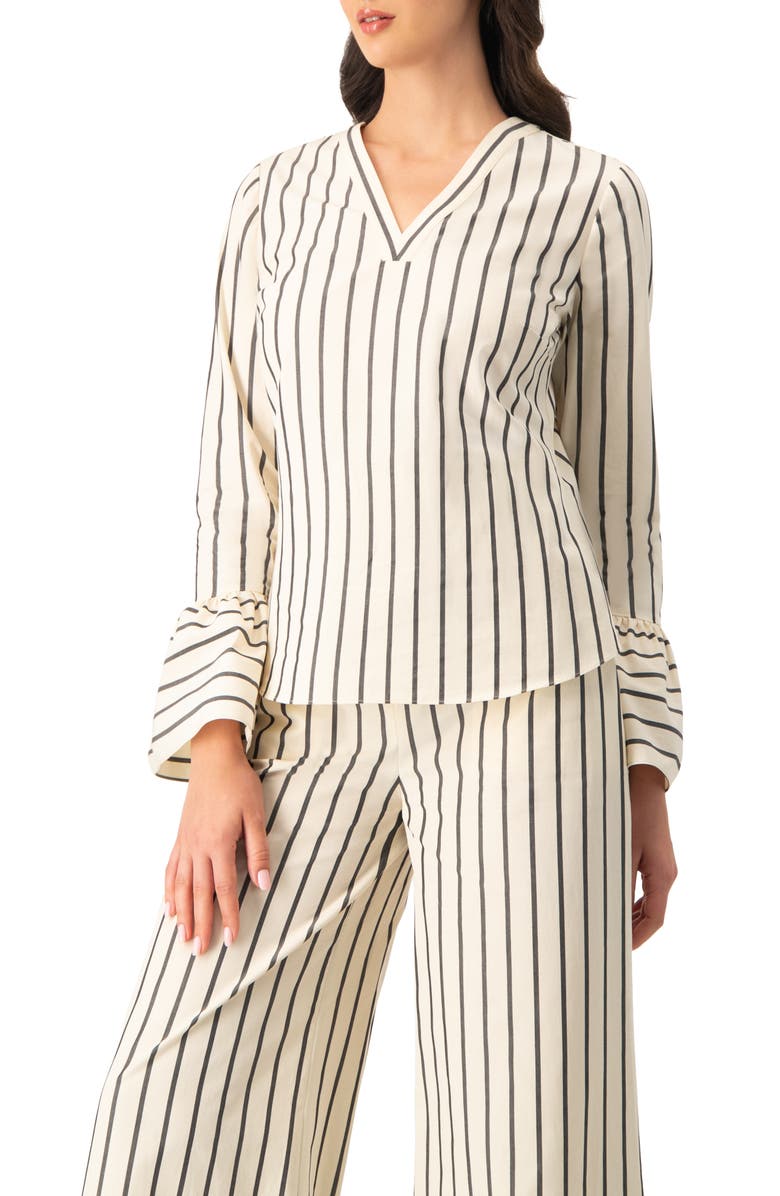 IVONNE Striped V-Neck Oversized Shirt, Alternate, color, Natural