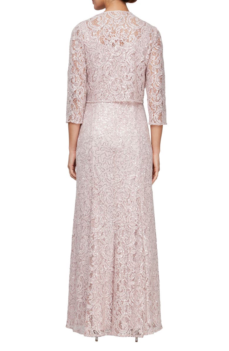Alex Evenings Two-Piece Sequin Lace Gown & Jacket, Alternate, color, Shell Pink