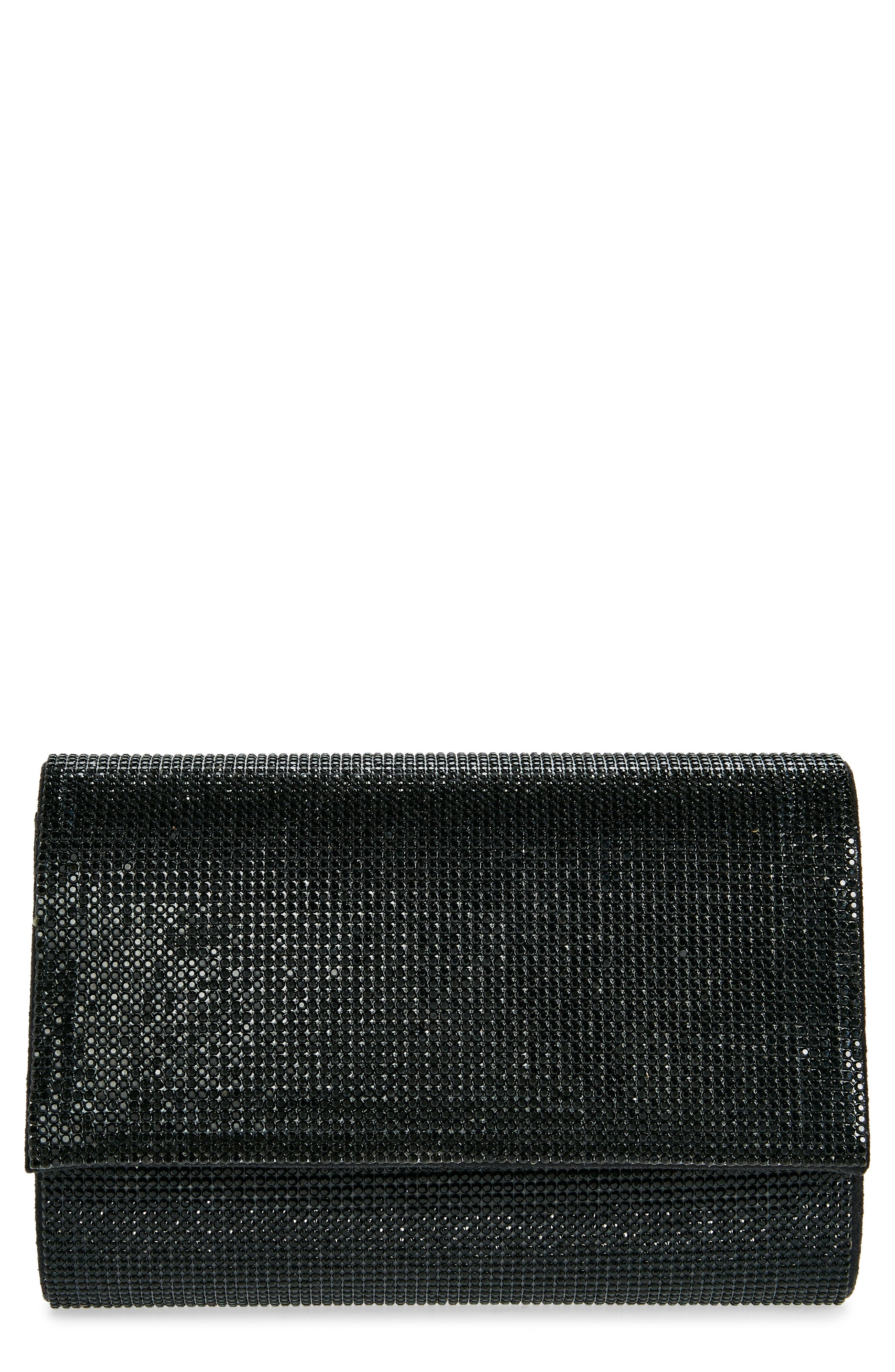Jessica McClintock Alexis Rhinestone Crossbody Clutch, Main, color, Black