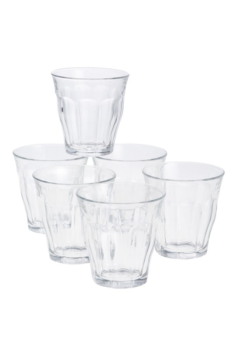 Picardie Clear Set of 6 Tempered Glass French Tumblers, Main, color, CLEAR