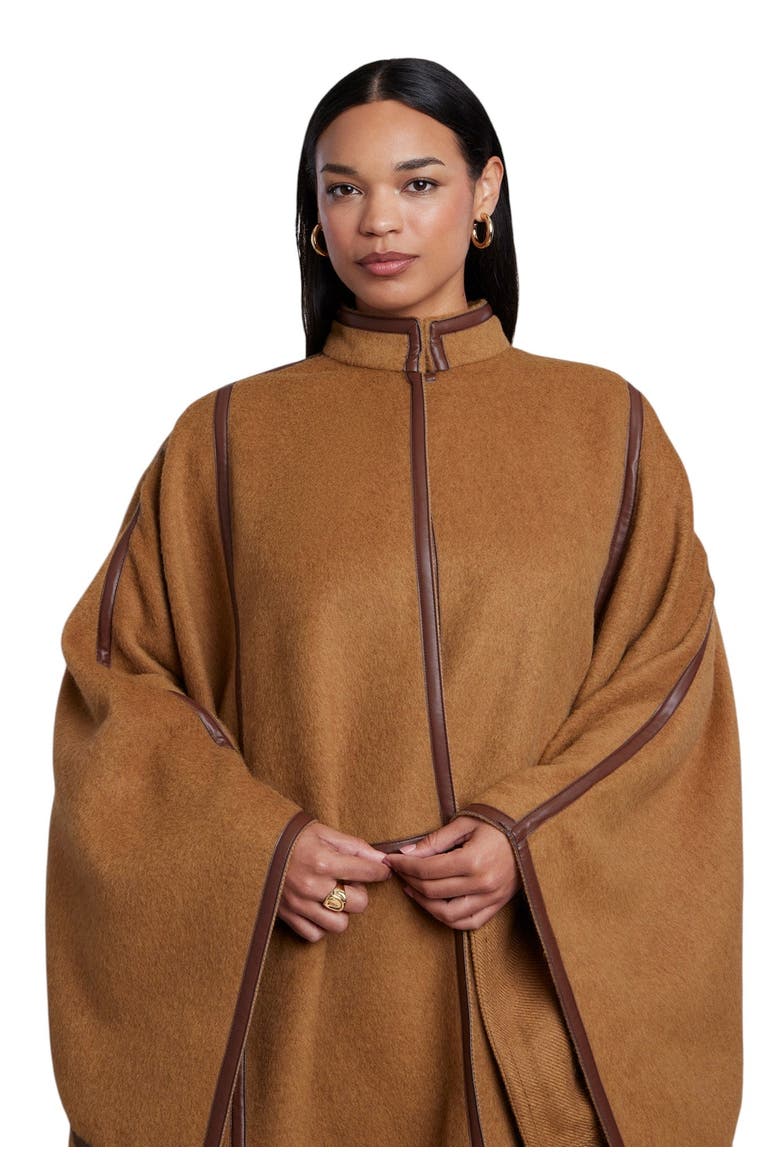 Funnel Neck Cape Coat (plus), Alternate, color, BONE BROWN