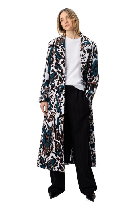 Long Single-breasted Coat With Animalier Pattern