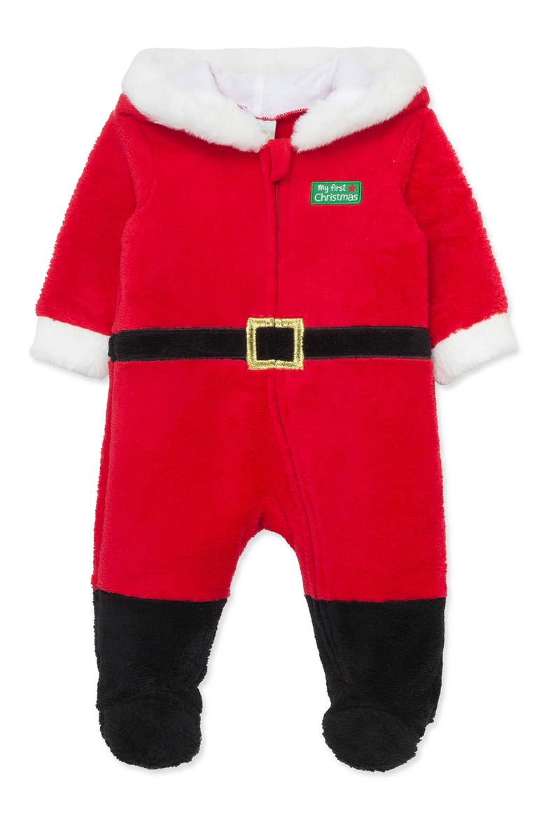 Santa Hooded Minky Fleece Footie, Main, color, RED