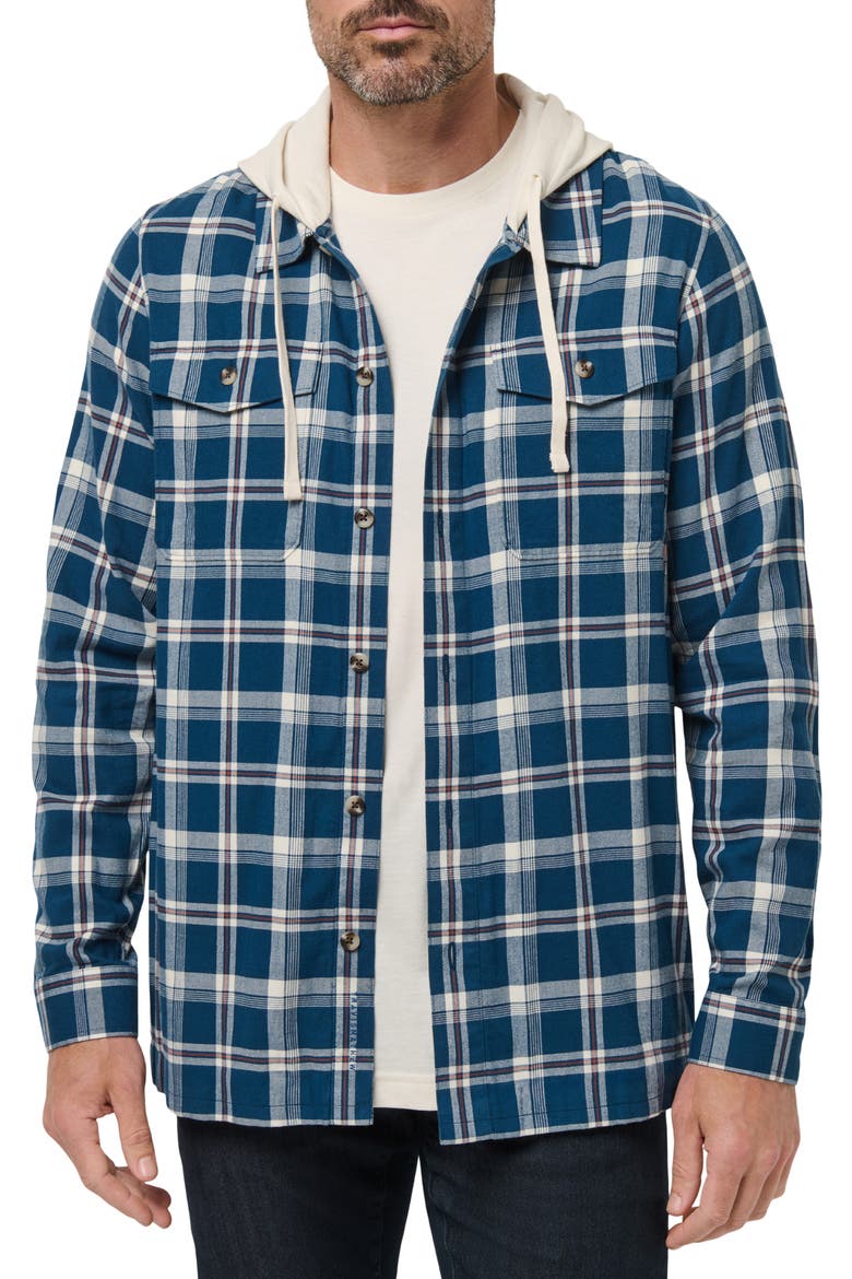 Cloud Plaid Flannel Hooded Button-Up Shirt, Main, color, TITAN