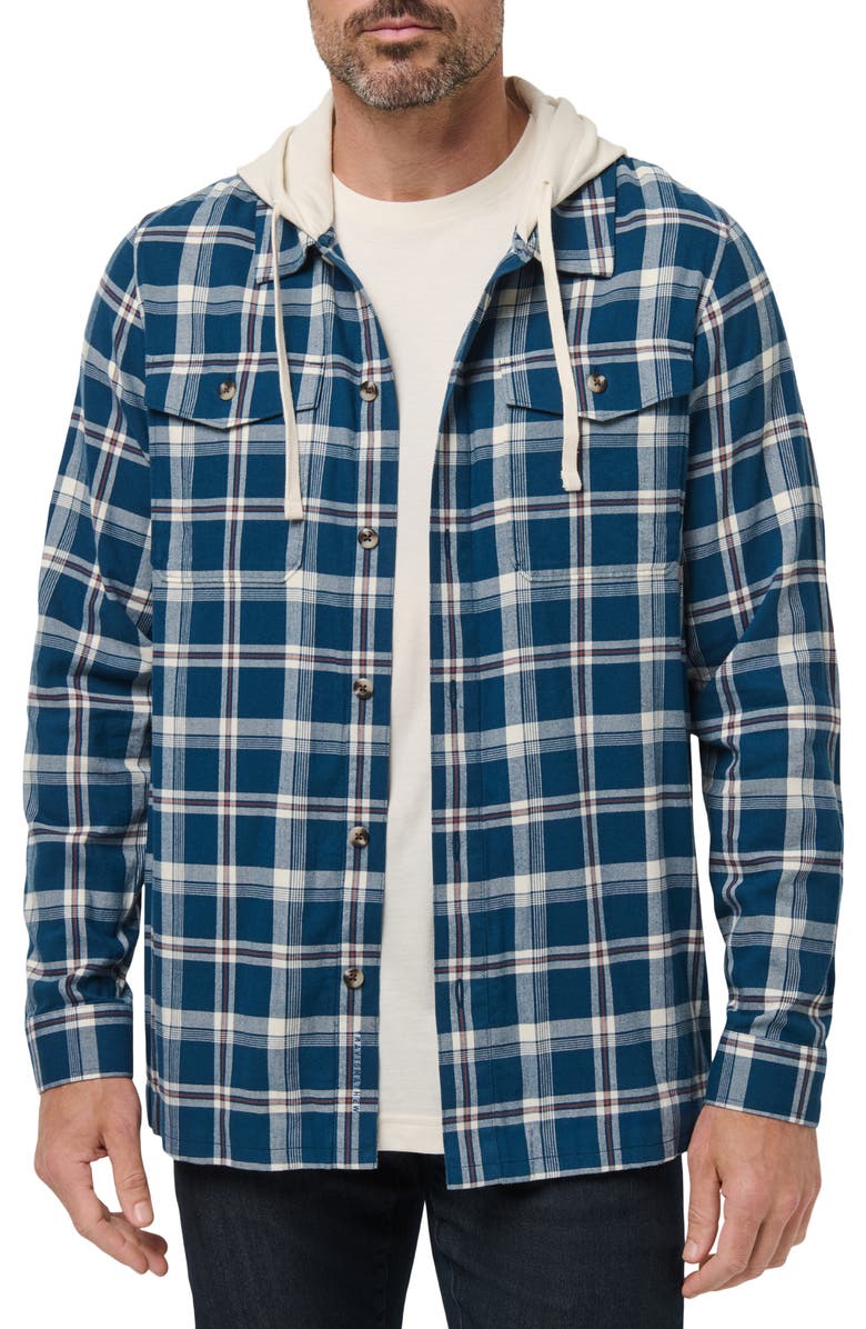 TravisMathew Cloud Plaid Flannel Hooded Button-Up Shirt, Main, color, 