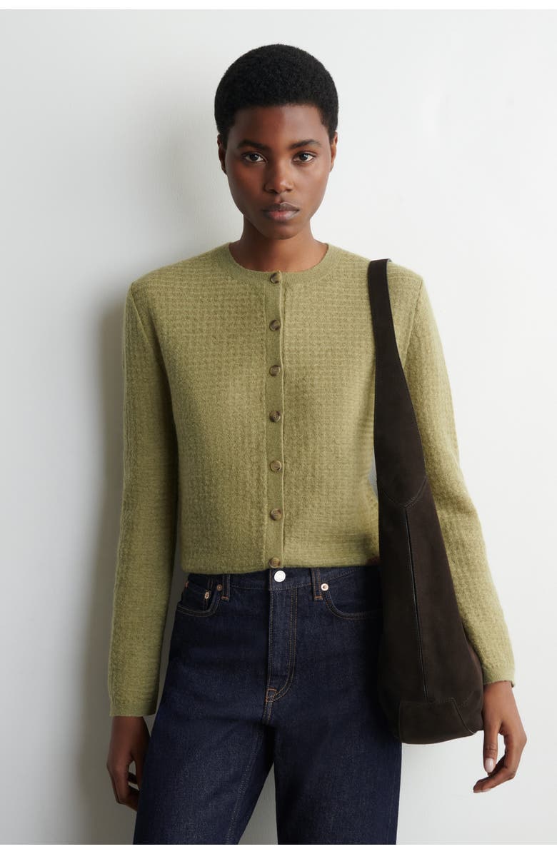 COS Zigzag-Knit Mohair-Blend Cardigan, Main, color, Green