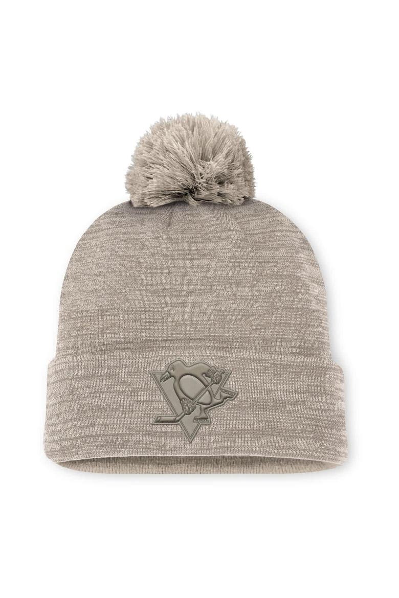 Men's Fanatics Tan Pittsburgh Penguins Authentic Pro Road Cuffed Knit Hat with Pom, Main, color, Tan