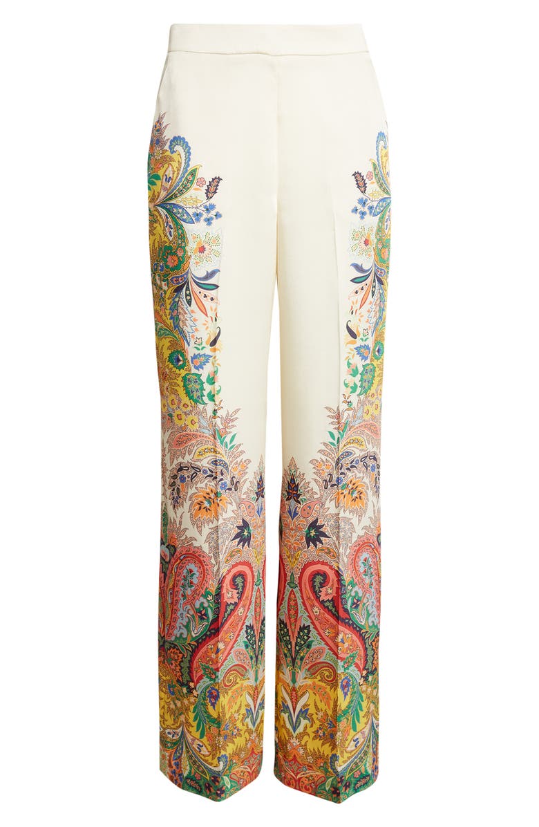 Etro Placed Paisley Print Satin Pants, Alternate, color, Print On White Base