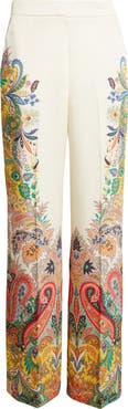 Etro Placed Paisley Print Satin Pants