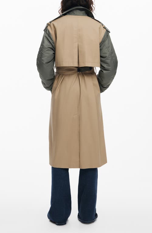 Desigual Mixed Media Bomber Hybrid Trench Coat In Beige