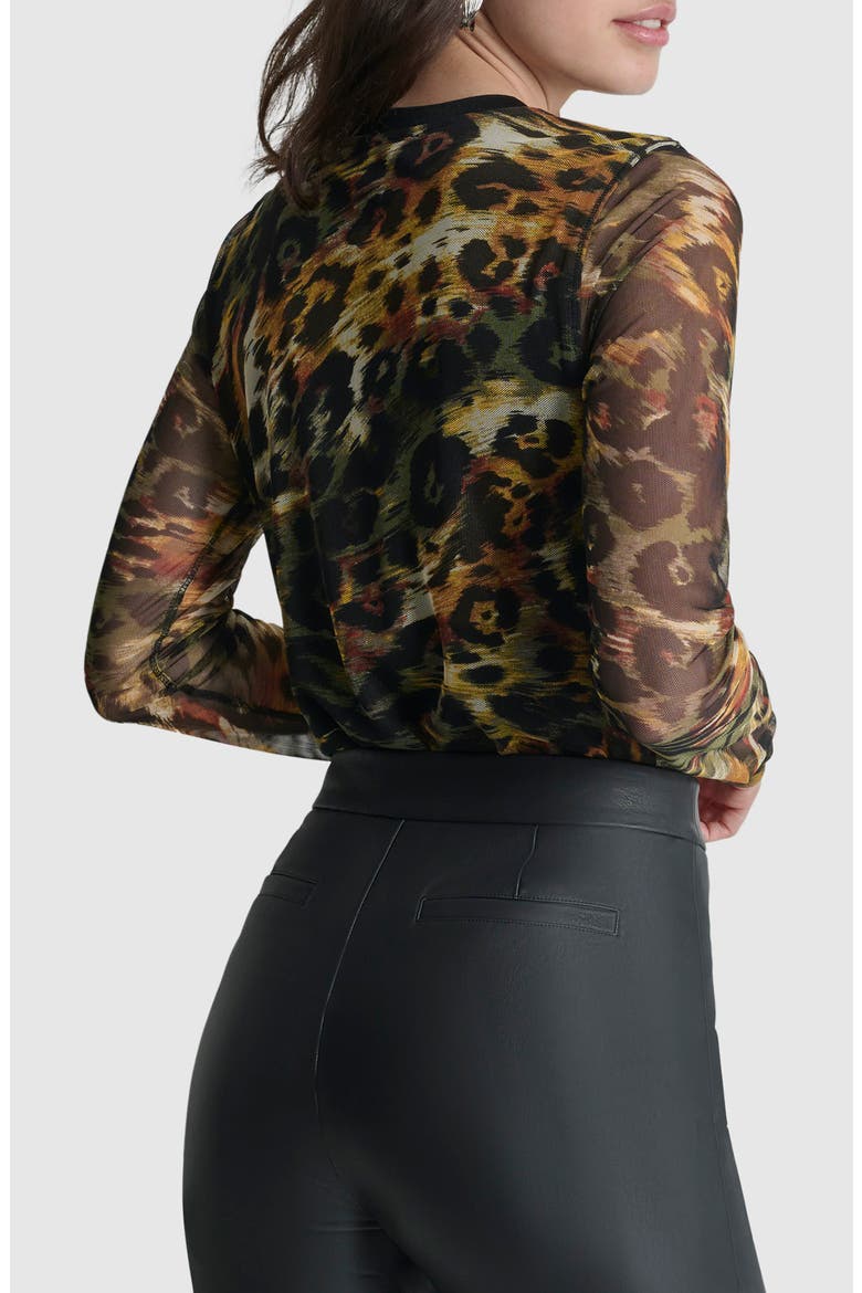 Print Long Sleeve Mesh Top, Alternate, color, ORANGE LEOPARD
