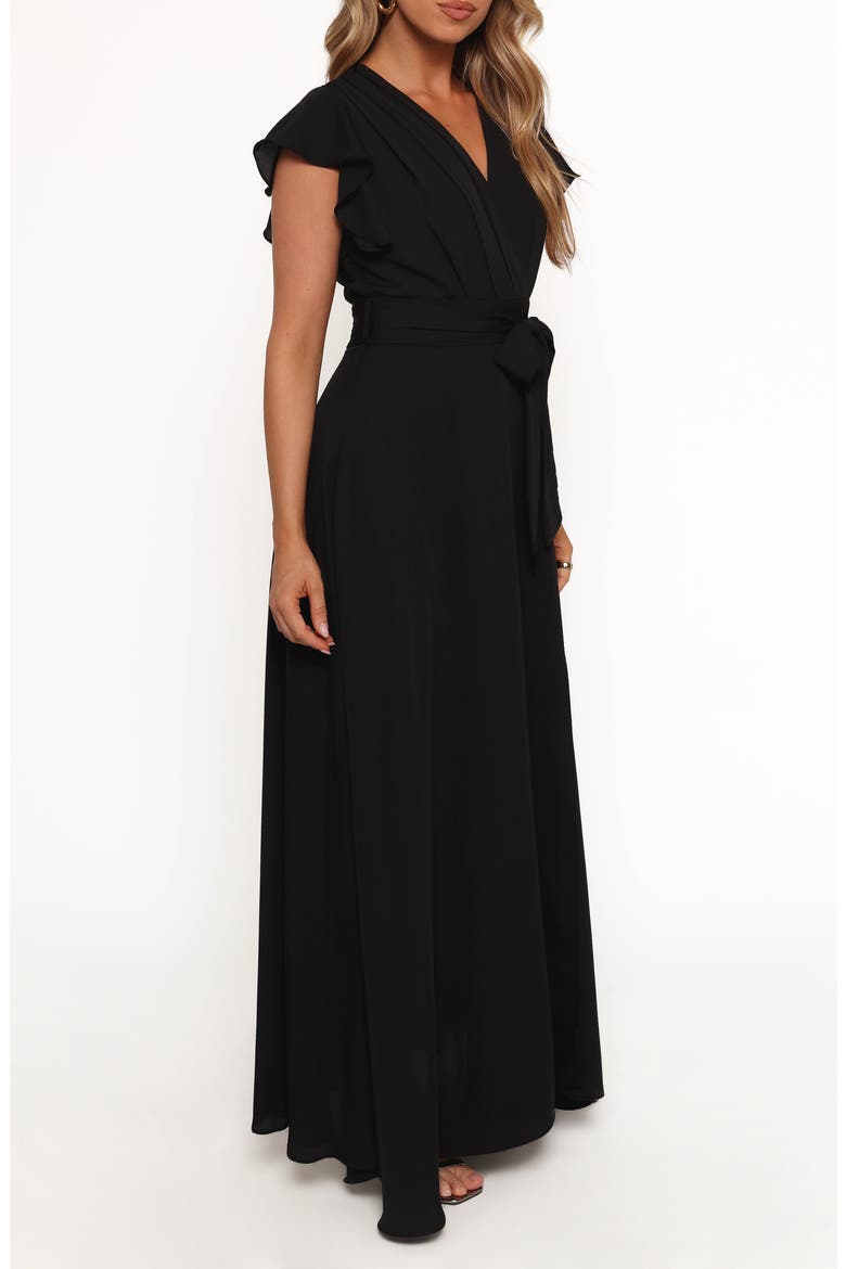 Maverick Flutter Sleeve Wrap Front Maxi Dress, Alternate, color, BLACK