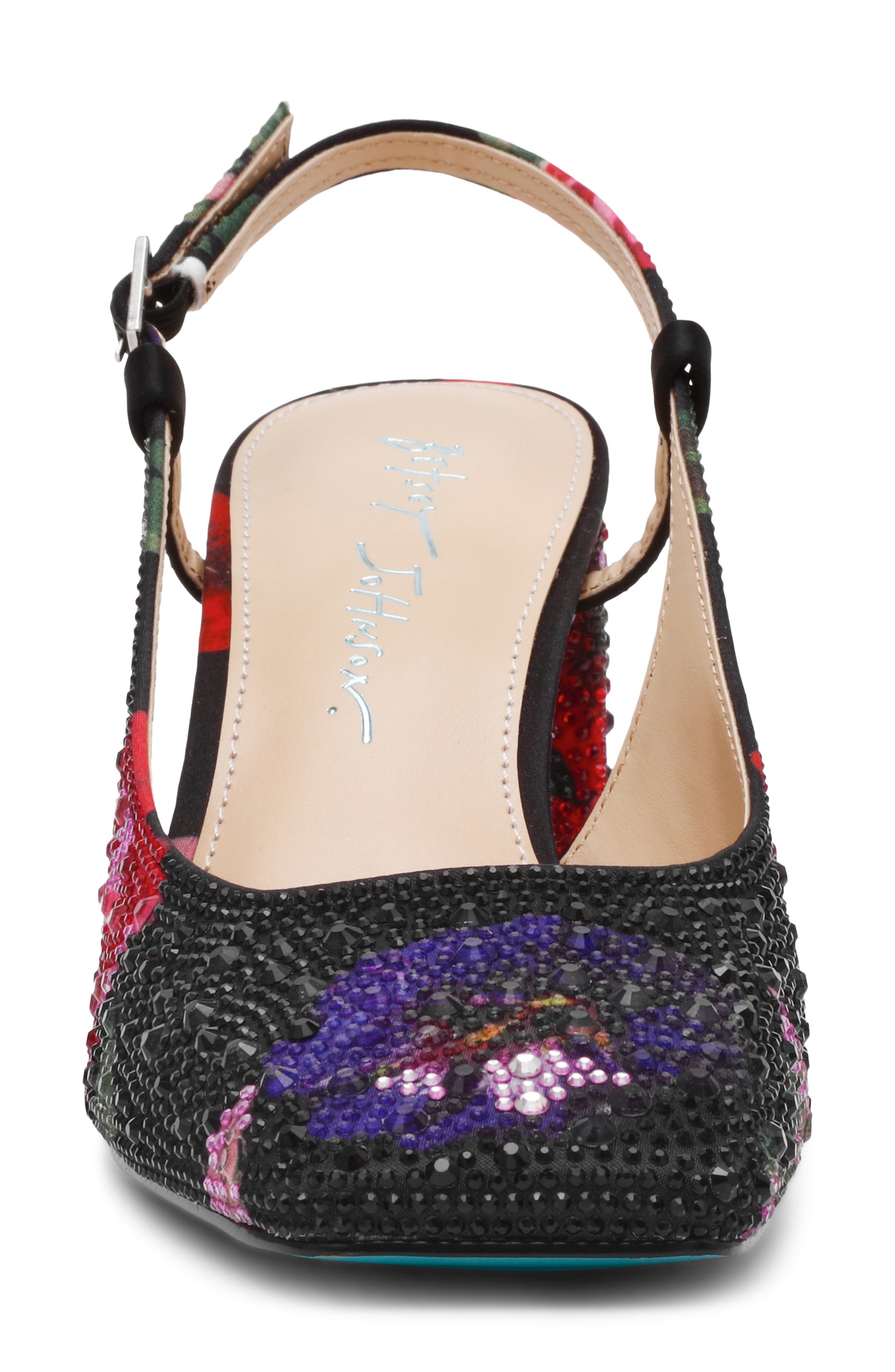 Betsey Johnson Elias Rhinestone Floral Slingback Pump, Alternate, color, Black Flower Multi