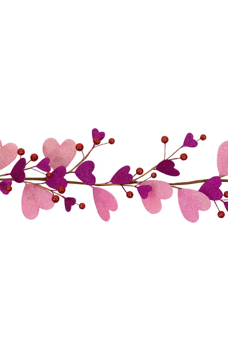 Northlight 6' Glittered Hearts and Berries Valentine's Day Garland, Alternate, color, Red