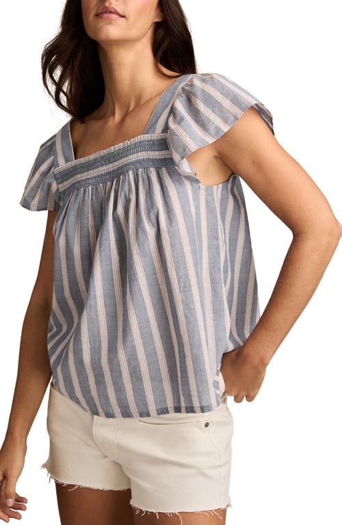 Lucky Brand Stripe Smocked Square Neck Cotton Peasant Top In Multi