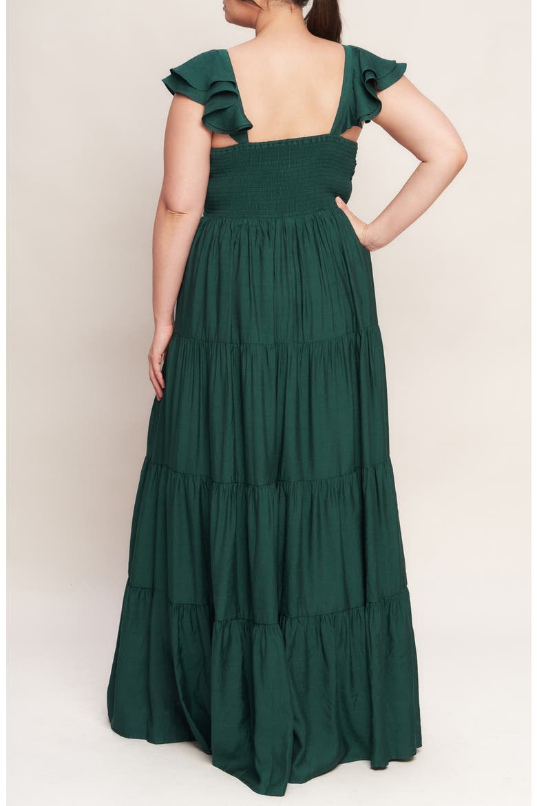 Flutter Cap Sleeve Tiered Maxi Dress, Alternate, color, FOREST GREEN