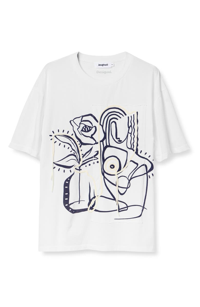 Desigual Tristan Embellished Cotton Graphic T-Shirt, Alternate, color, White