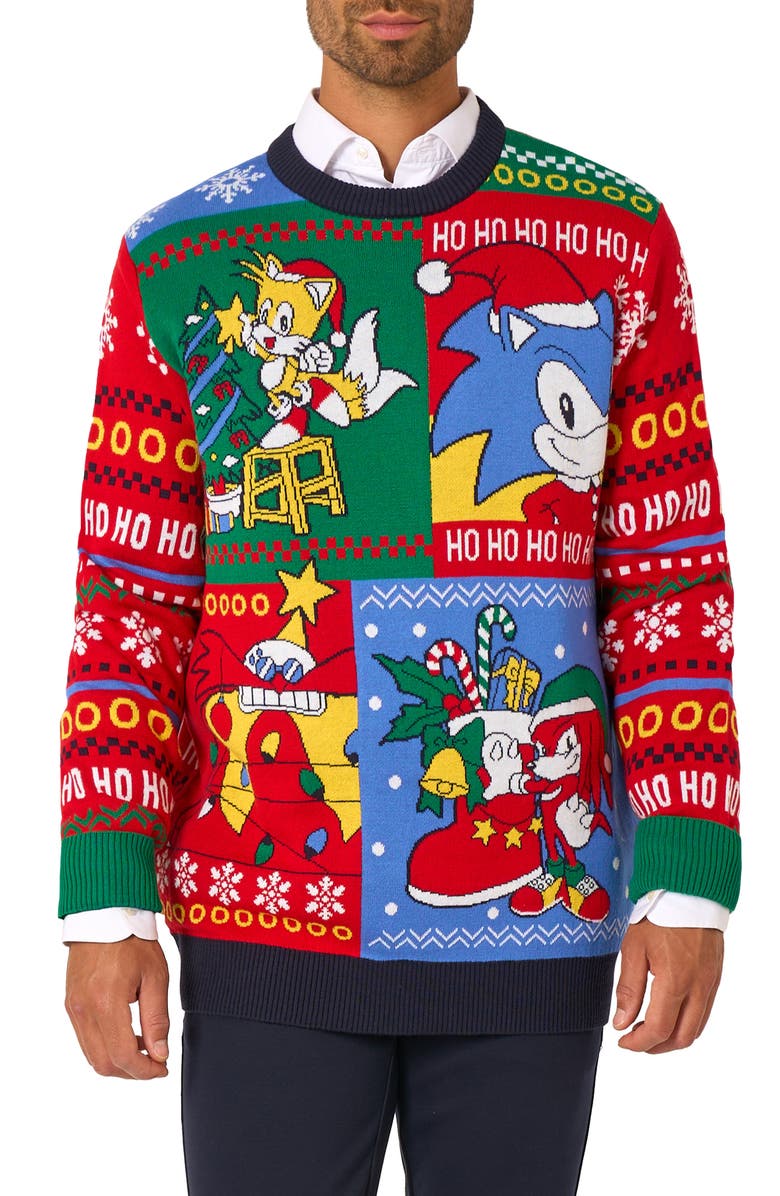 OppoSuits Sonic Christmas Cotton Blend Sweater, Main, color, Red Multi