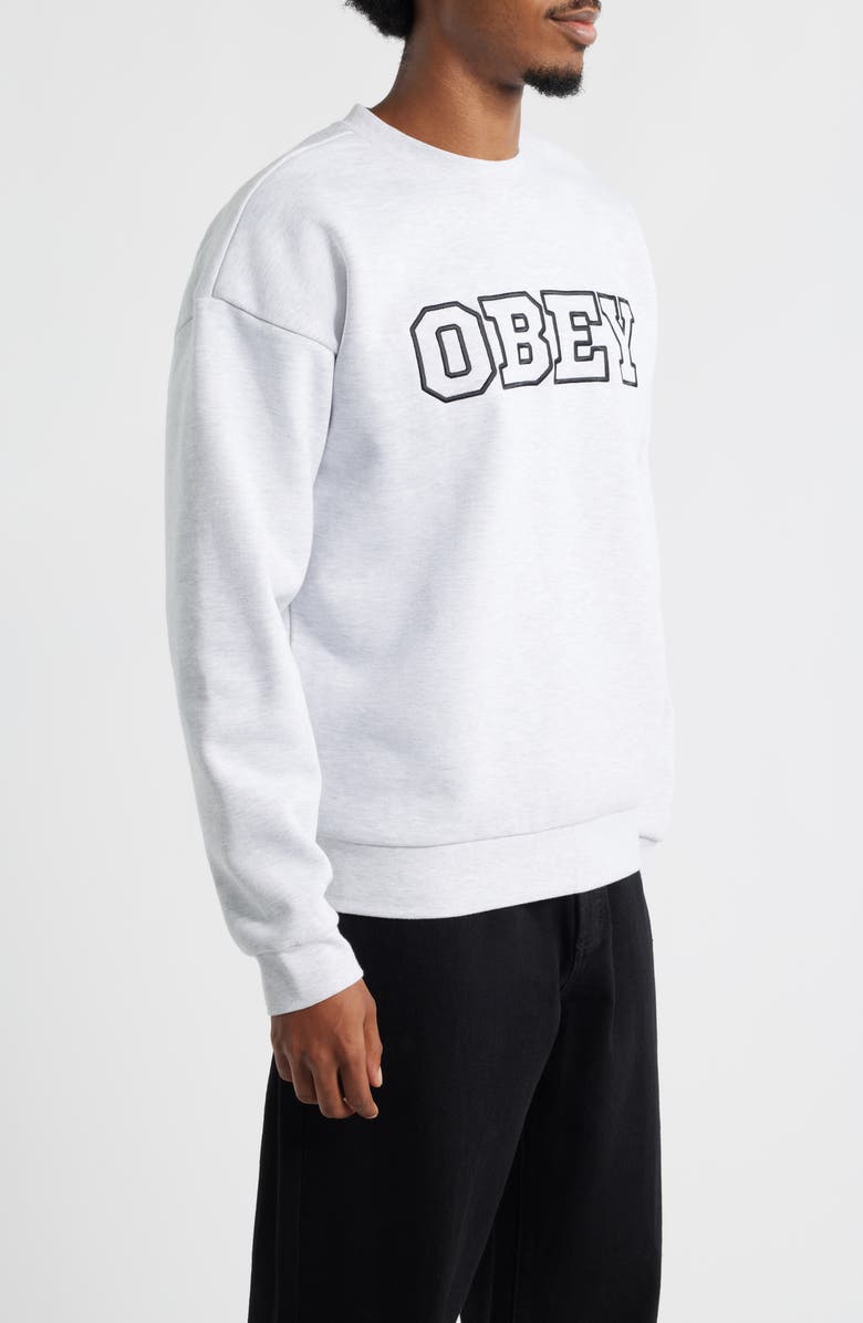 Obey Tenor Heayweight Fleece Crewneck Sweatshirt, Alternate, color, Ash Grey