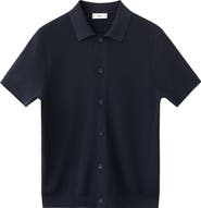 MANGO Short Sleeve Knit Button-Up Shirt