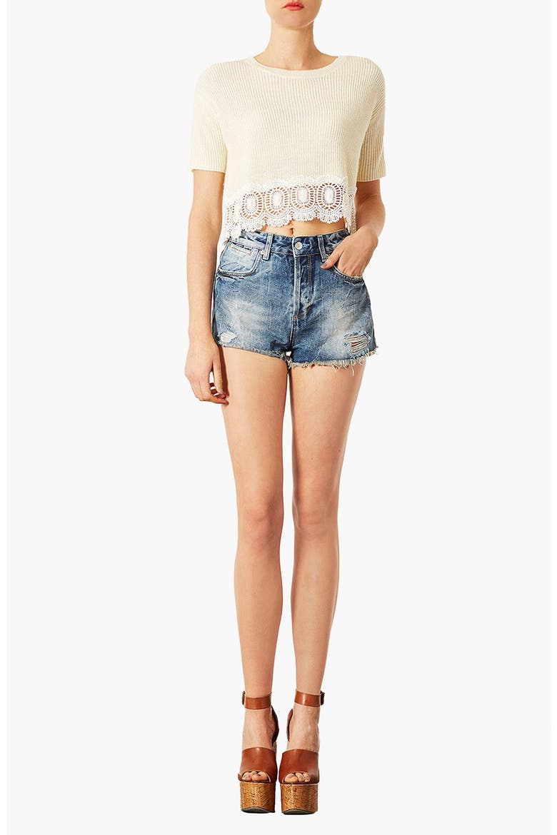 'Waterless Ruthie' Destroyed Cutoff Denim Shorts, Alternate, color, MID STONE