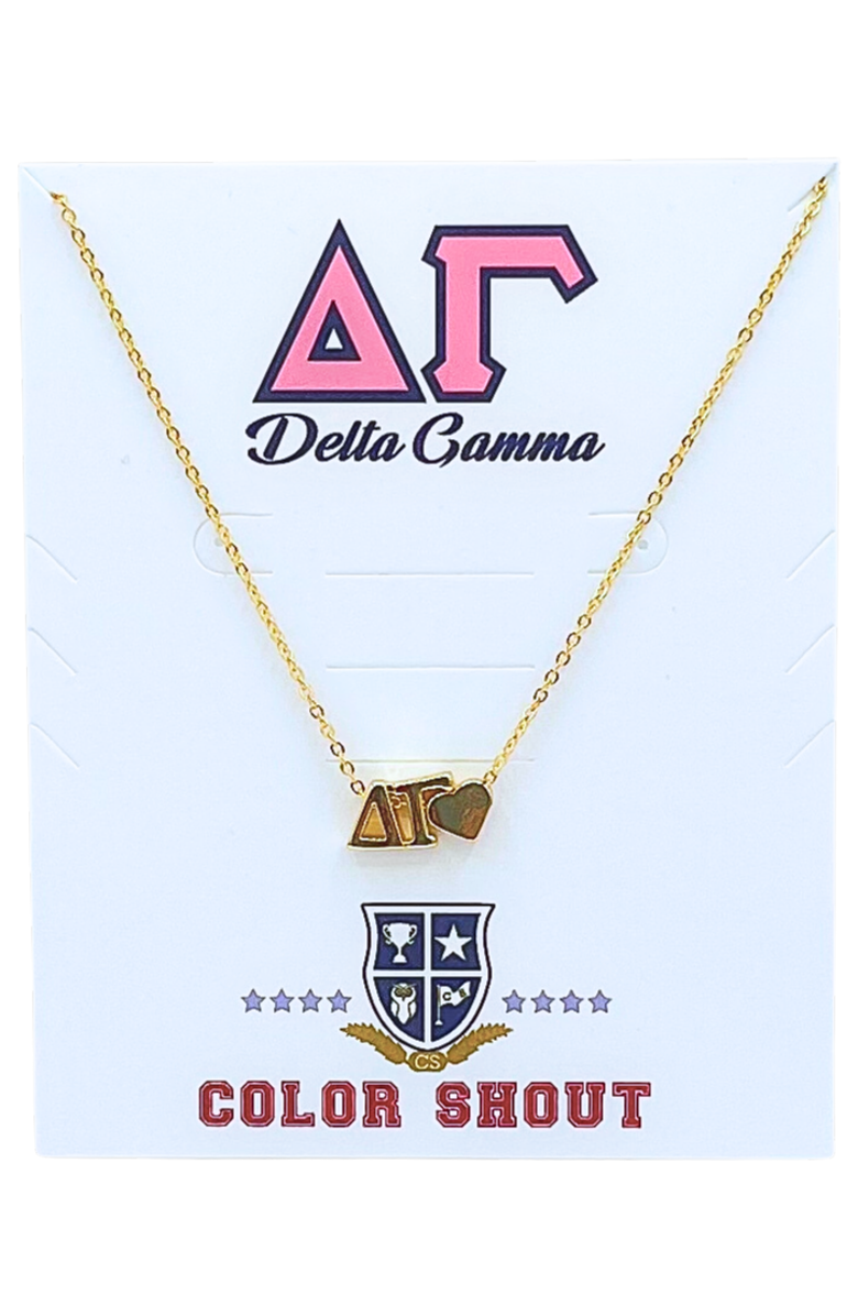 Color Shout Delta Gamma Sorority Gold Heart Necklace, Main, color, Yellow Gold
